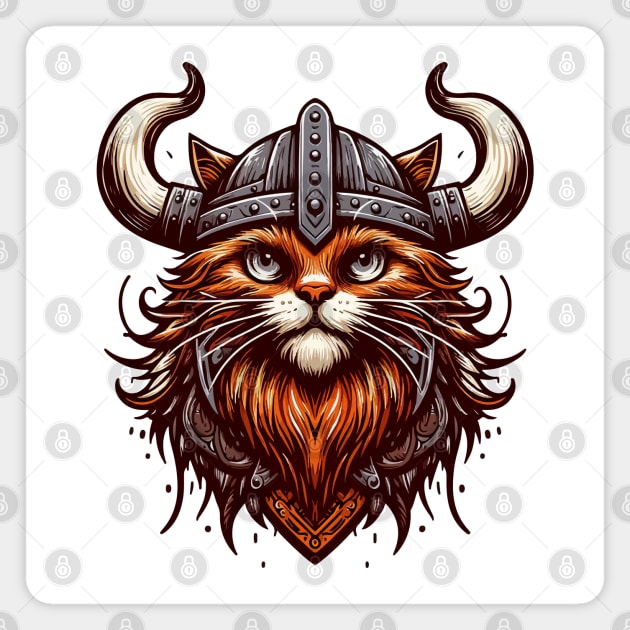 Funny Viking Warrior Cat Norse Mythology Anime Portrait Magnet by TomFrontierArt